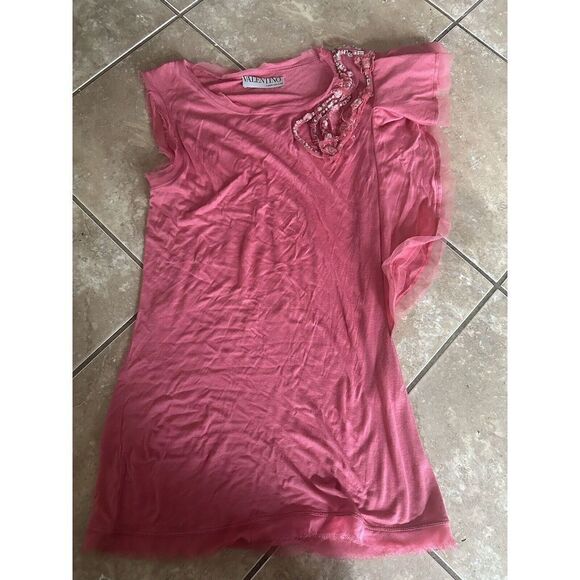 Valentino Couture M L Embellished Asymmetrical Blouse T Shirt Pink
